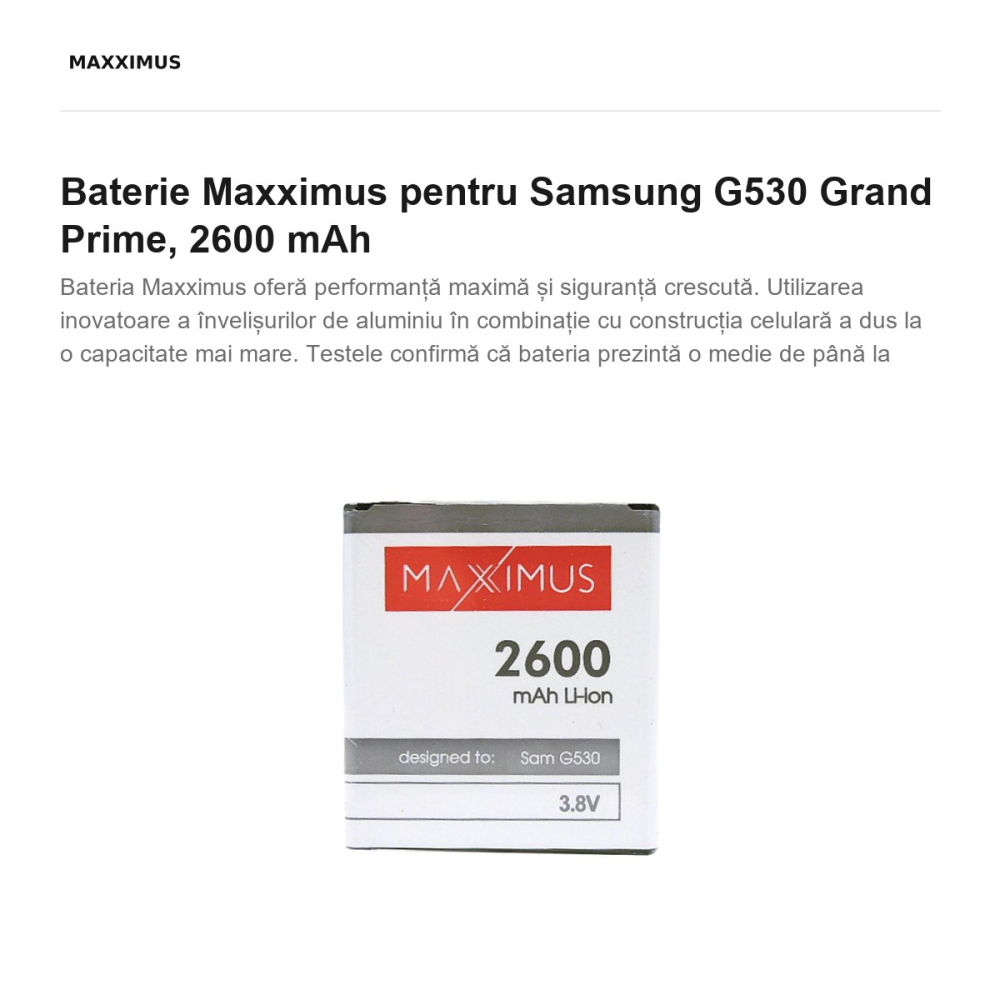 Baterie Maxximus pentru Samsung G530 Grand Prime, 2600 mAh [2]