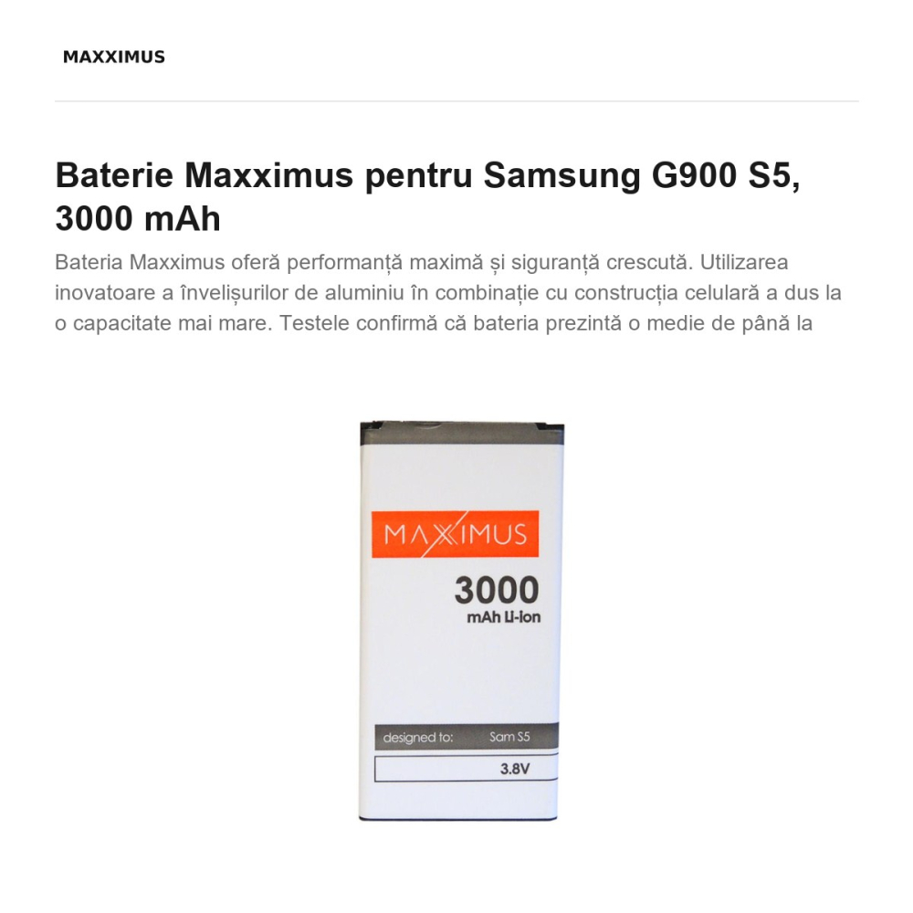 Baterie Maxximus pentru Samsung G900 S5, 3000 mAh [2]