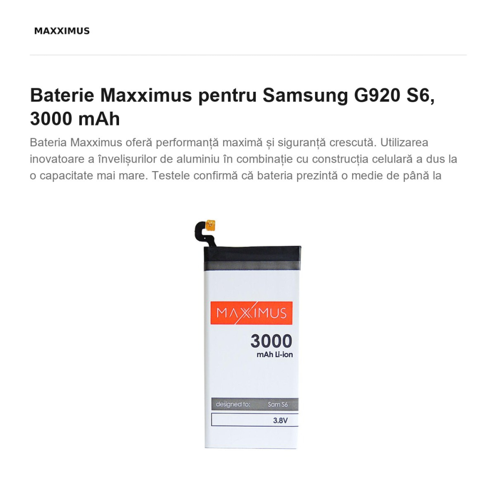 Baterie Maxximus pentru Samsung G920 S6, 3000 mAh [2]