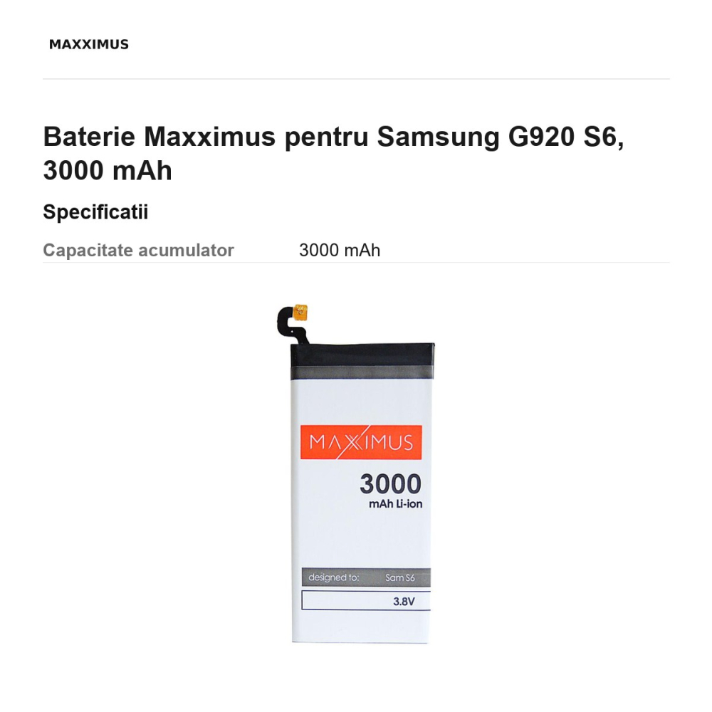 Baterie Maxximus pentru Samsung G920 S6, 3000 mAh [3]