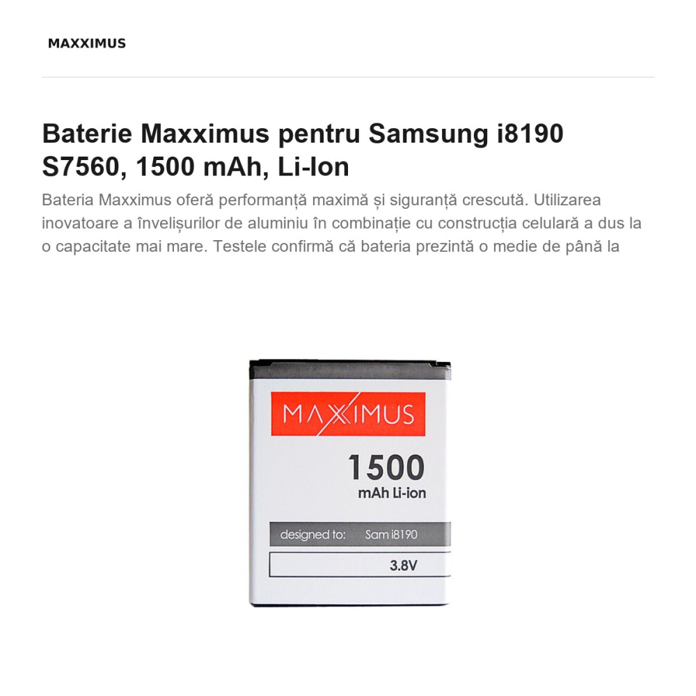 Baterie Maxximus pentru Samsung i8190 S7560, 1500 mAh, Li-Ion [2]