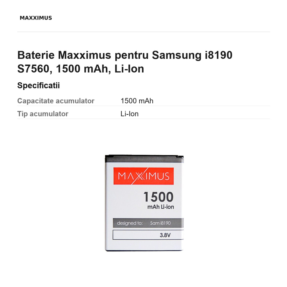 Baterie Maxximus pentru Samsung i8190 S7560, 1500 mAh, Li-Ion [3]
