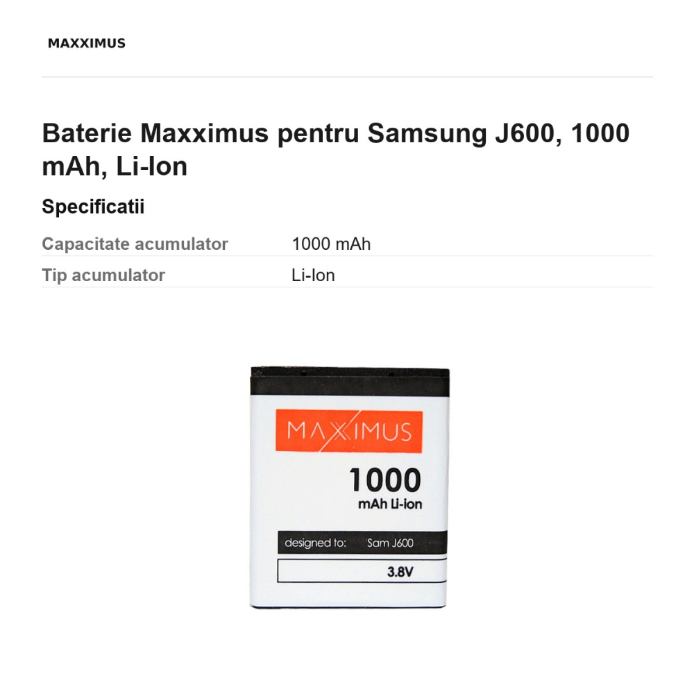 Baterie Maxximus pentru Samsung J600, 1000 mAh, Li-Ion [3]