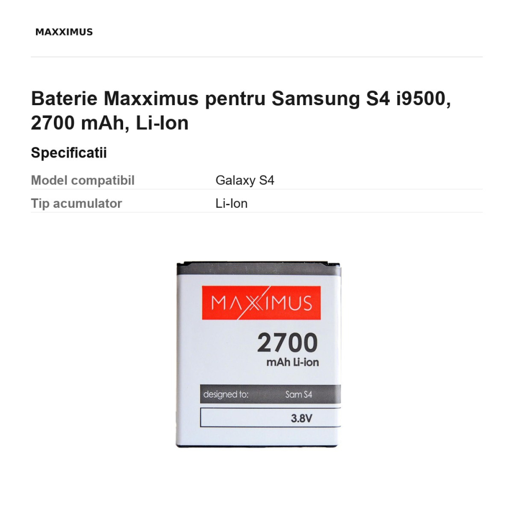 Baterie Maxximus pentru Samsung S4 i9500, 2700 mAh, Li-Ion [3]