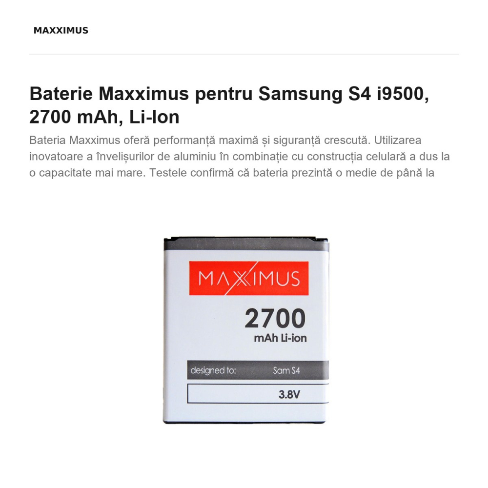 Baterie Maxximus pentru Samsung S4 i9500, 2700 mAh, Li-Ion [2]