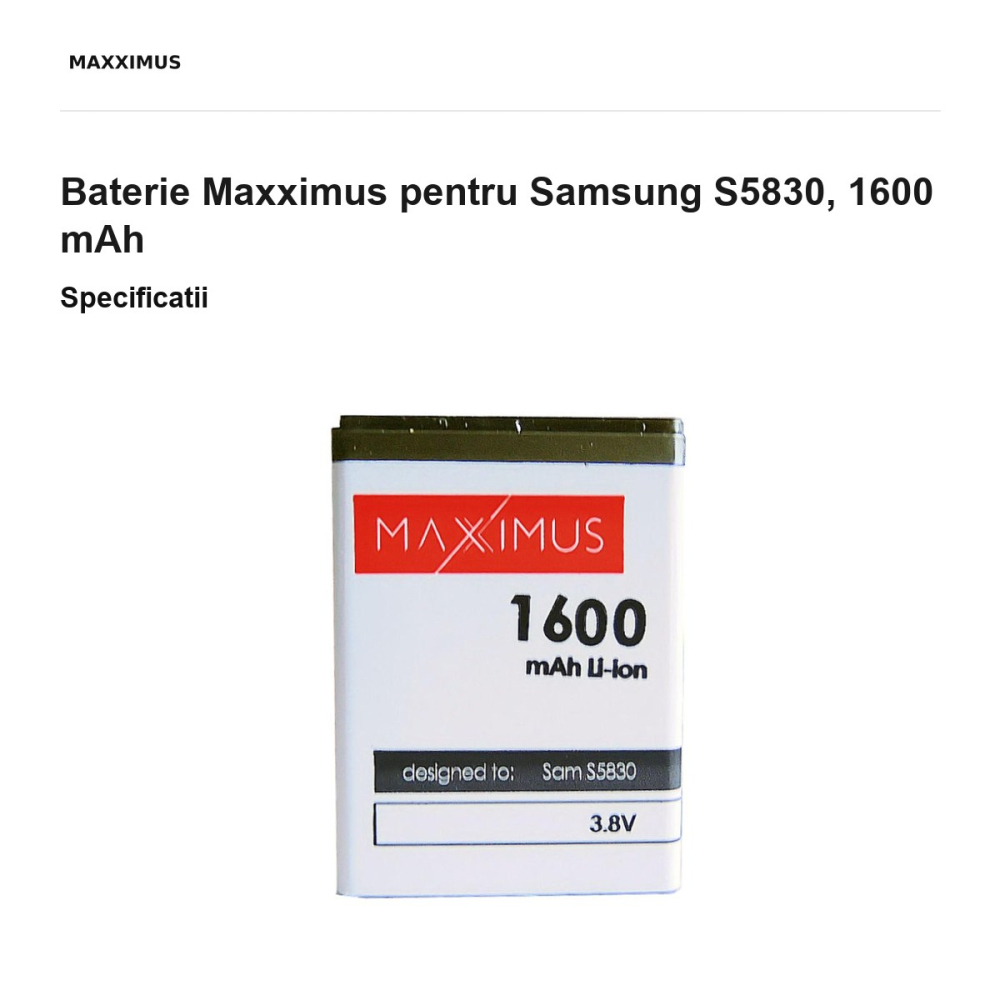 Baterie Maxximus pentru Samsung S5830, 1600 mAh [3]