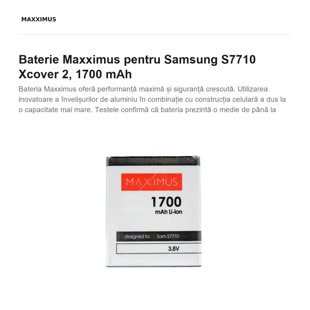 Baterie Maxximus pentru Samsung S7710 Xcover 2, 1700 mAh [2]