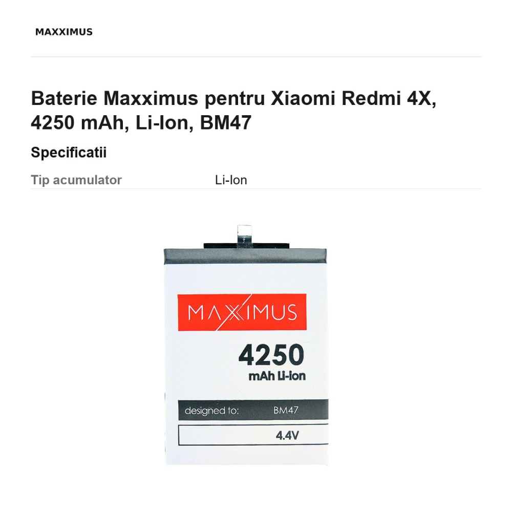 Baterie Maxximus pentru Xiaomi Redmi 4X, 4250 mAh, Li-Ion, BM47 [3]
