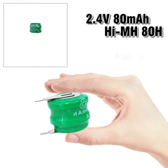 Baterie NiMH, KINETIC, MH80B2AL2, diametru de 15 mm, 2.4V, 80mAh, 2 pini, 6084, verde [3]