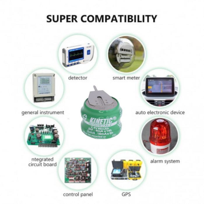 Baterie NiMH, KINETIC, MH80B2AL2, diametru de 15 mm, 2.4V, 80mAh, 2 pini, 6084, verde [5]