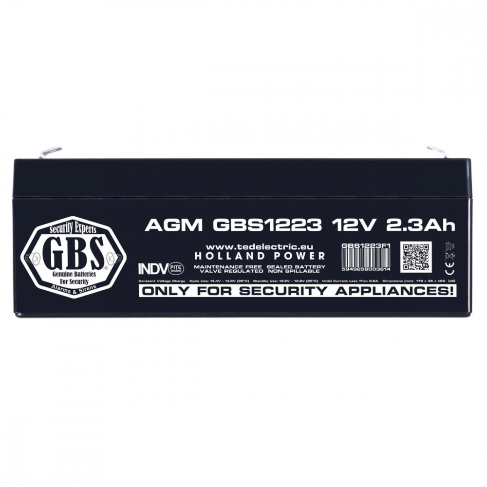 Baterie Reincarcabila F1 12V Stationara VRLA 2.3Ah AGM, Dimensiuni 178x35x60 mm, TED Electric GBS1223, pentru sisteme alarma si securitate, iluminare, backup energie [2]