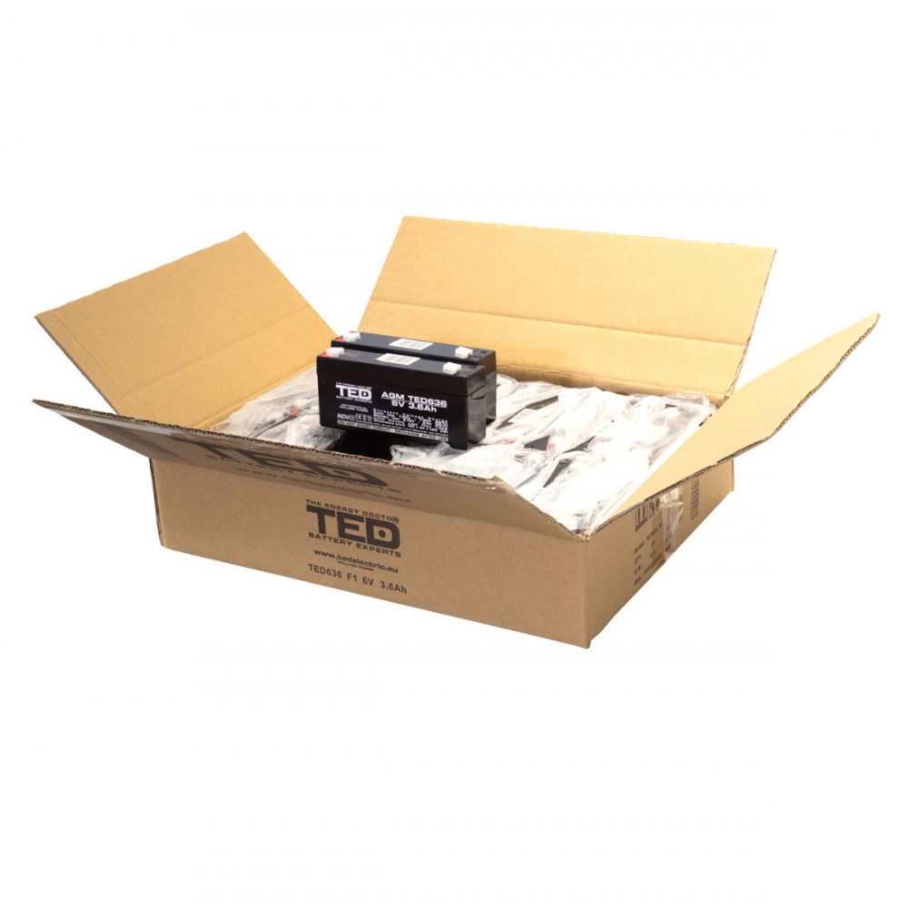 Baterie Reincarcabila F1/T1 6V Stationara VRLA 3.6Ah AGM, Dimensiuni 134x34x60 mm, TED Electric TED636, pentru Jucarii Electrice, Echipamente Medicale, Securitate, Iluminare [4]
