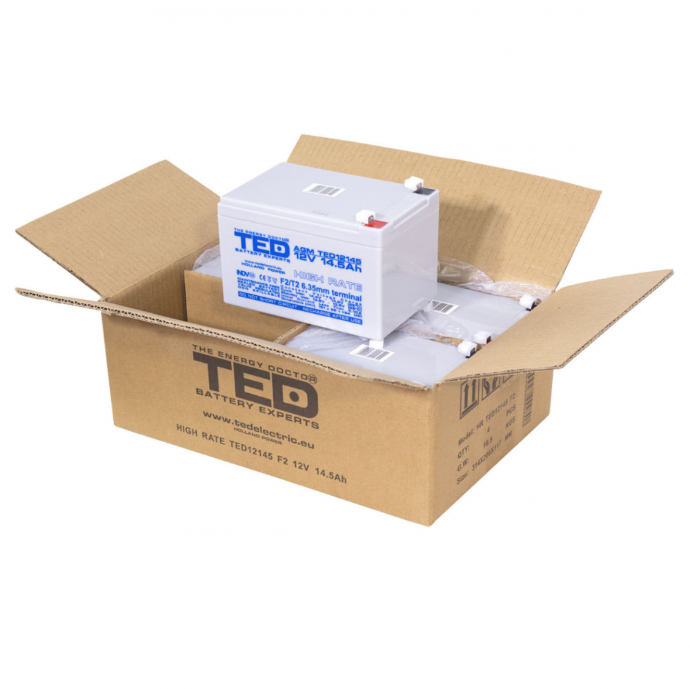 Baterie Reincarcabila F2 12V Stationara VRLA High Rate 14.5Ah AGM, Dimensiuni 151x98x95 mm, TED Electric TED12145, pentru UPS, echipamente medicale, industriale si iluminat portabil [4]