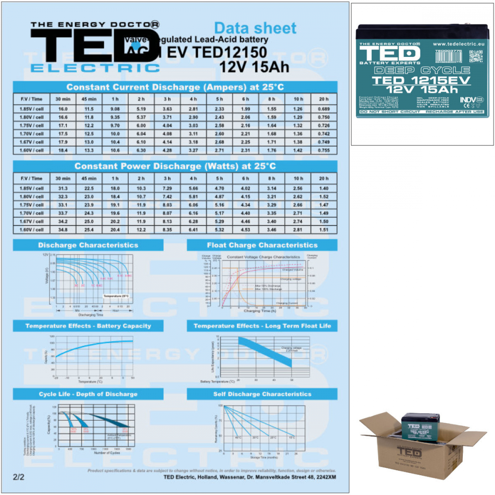 Baterie Reincarcabila M5 12V GEL VRLA 15Ah, Dimensiuni 151x98x95 mm, TED Electric TEDEV12150, pentru Vehicule Electrice, UPS, Echipamente Medicale [7]