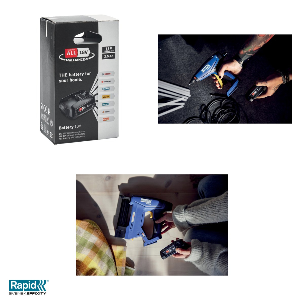 Baterie reincarcabila Rapid Power For All Alliance 18 V 2.5 Ah, litiu-ion fara efect de memorie, compatibila cu unelte P4A 18 V, 52x140x81 mm [5]