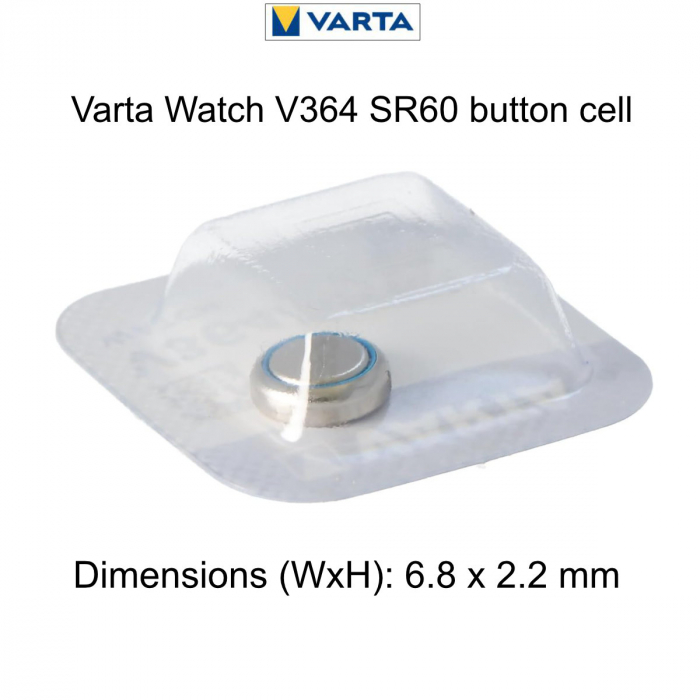 Baterie Varta V364 SR60 AG1 pentru ceasuri, tip buton, 1.55V, 22 mAh, Sistem Oxid de Argint [2]