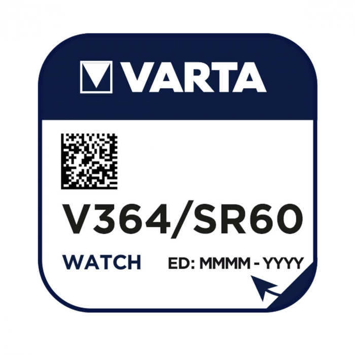 Baterie Varta V364 SR60 AG1 pentru ceasuri, tip buton, 1.55V, 22 mAh, Sistem Oxid de Argint [1]