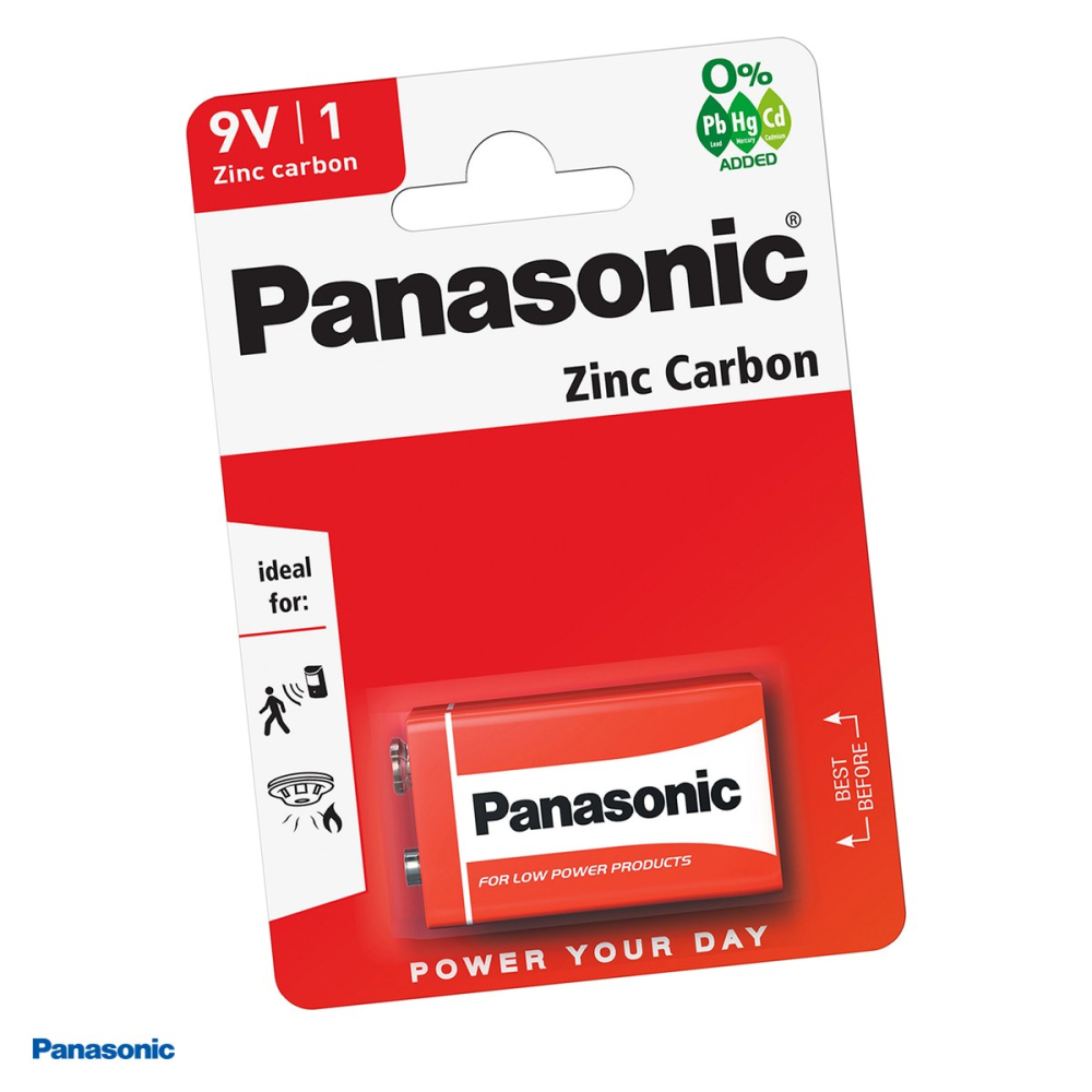 Baterie zinc carbon Panasonic 9V 6F22, 9 V, 48.5 x 26.5 x 17.5 mm, in blister [1]