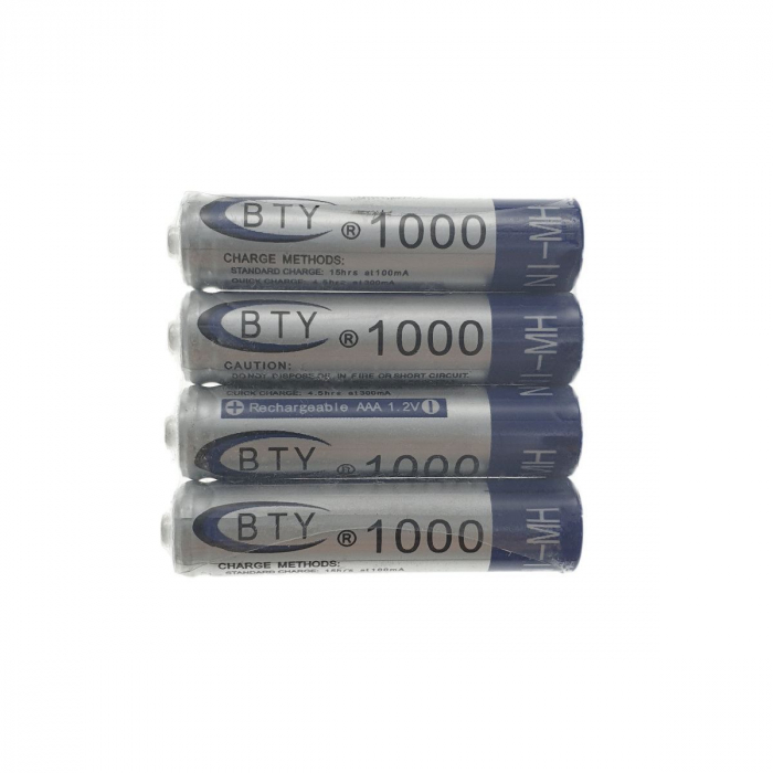 Baterii reancarcabile BTY AAA R03, 1.2V, 1000mAh Ni-MH, set 4 bucati [5]