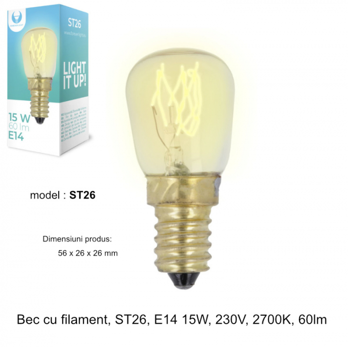 Bec cu filament, ST26, E14 15W, 230V, 2700K, 60lm, Forever Light 88109, lumina calda [5]