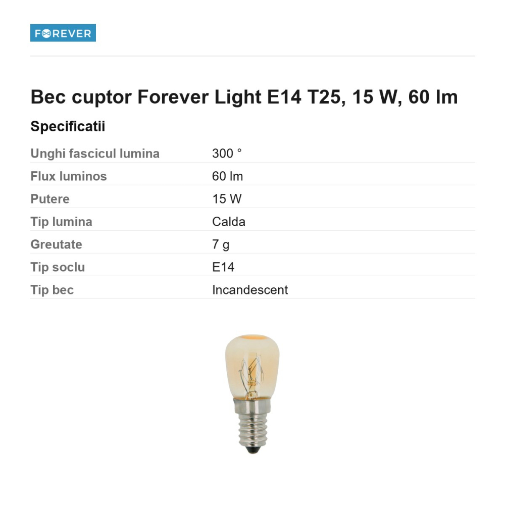 Bec cuptor Forever Light E14 T25, 15 W, 60 lm [3]