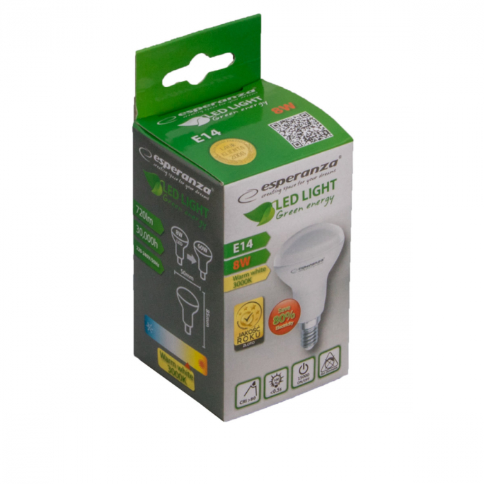Bec LED clasic E14 R50, Esperanza 93938, 8W, 3000K, 720lm, 220V, clasa energetica A+, lumina alba naturala [4]
