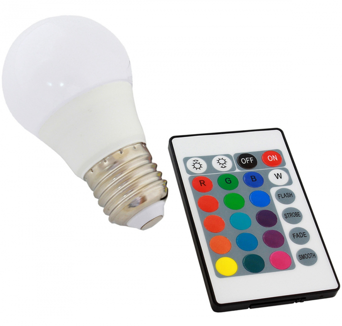 Bec LED colorat, E27 A70, 9W, RGB si alb cald 2700K, cu telecomanda [2]