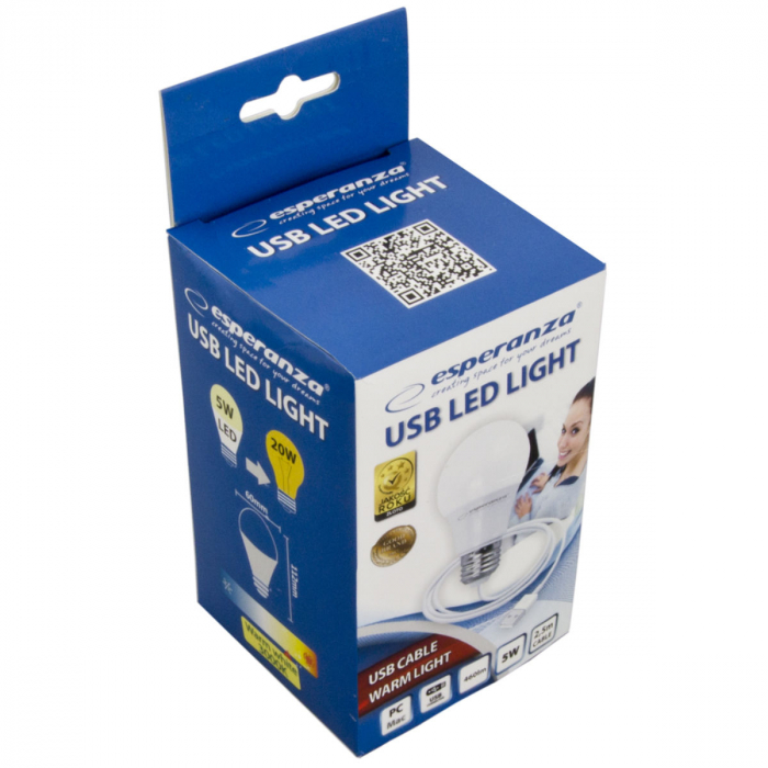 Bec cu LED lumina calda, alimentare la USB, 5W, lungime cablu 2.5m [3]
