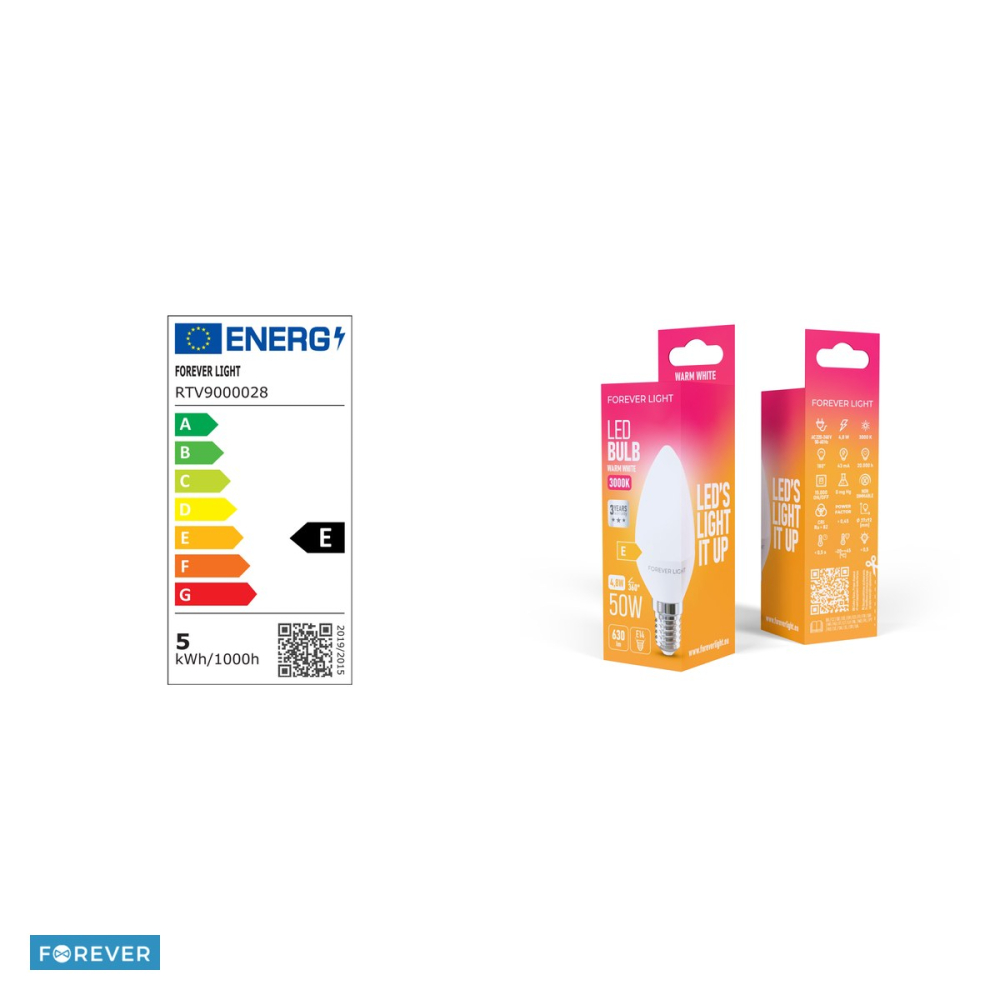 Bec LED Forever Light E14 C37, 4.8 W, 630 lm, lumina calda 3000K, clasa E [4]