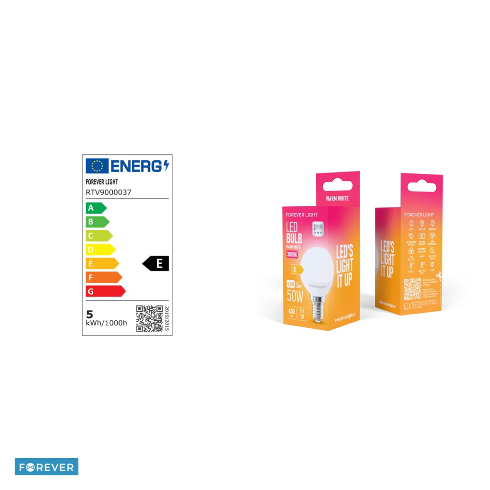 Bec LED Forever Light E14 G45, 4.8 W, 630 lm, lumina calda 3000K, clasa E [4]