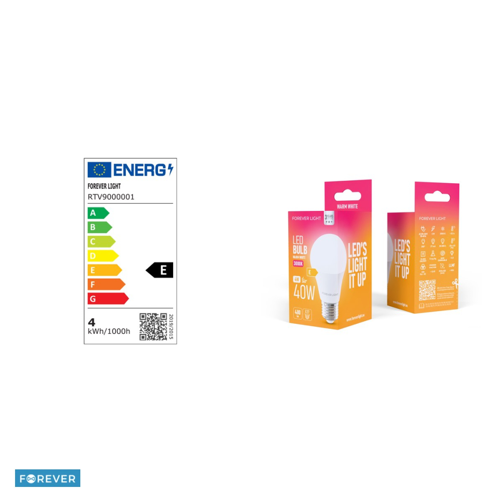 Bec LED Forever Light E27 A55, 4 W, 480 lm, lumina calda 3000K, clasa E [4]