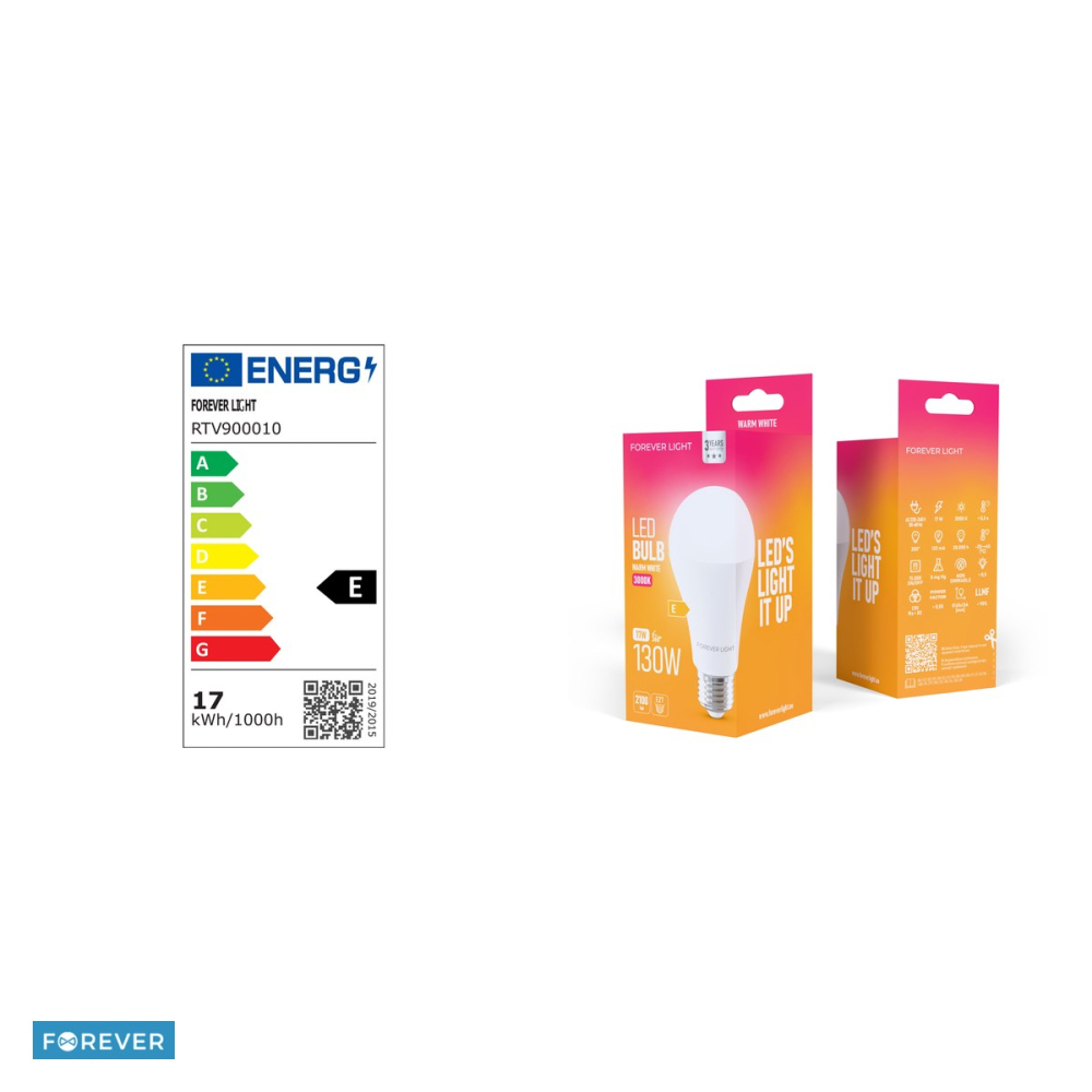 Bec LED Forever Light E27 A65, 17 W, 2100 lm, lumina calda 3000K, clasa E [4]