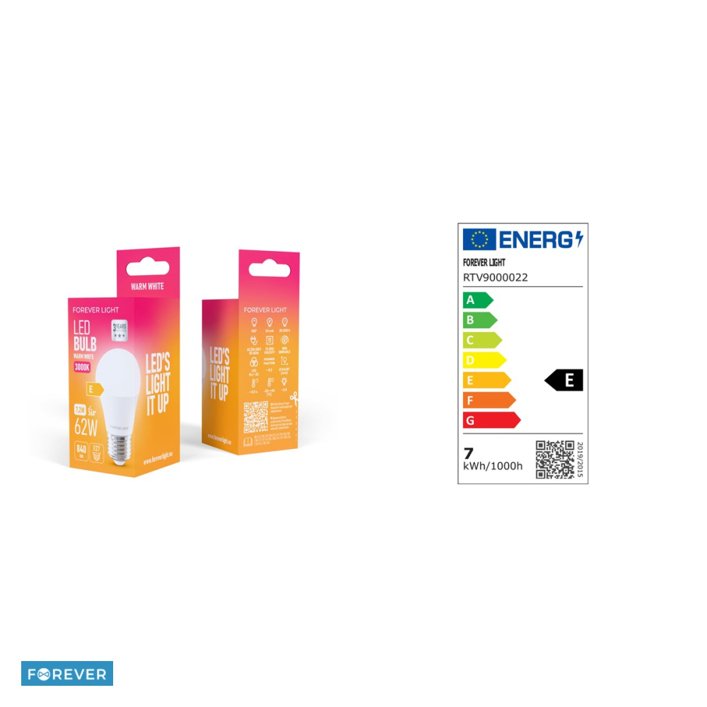 Bec LED Forever Light E27 G45, 7.2 W, 840 lm, lumina calda 3000K, clasa E [4]