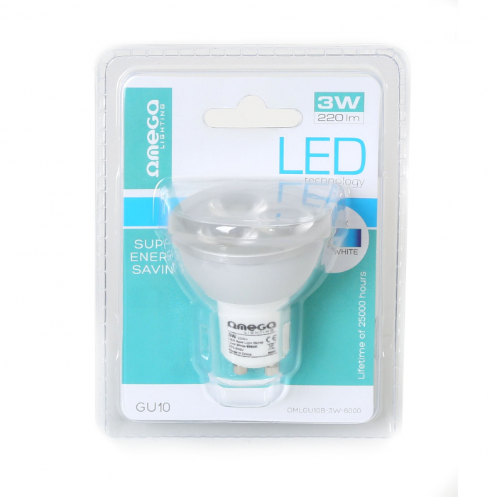 Bec Led Omega, 41578 tip spot, 6000K, GU10, 3W, 220lm, lumina rece, carcasa aluminiu [4]