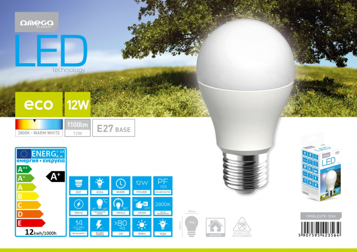 Bec Led Omega, 42356, bulb eco, 2800K, E27, 12W,1055lm, lumina calda [3]