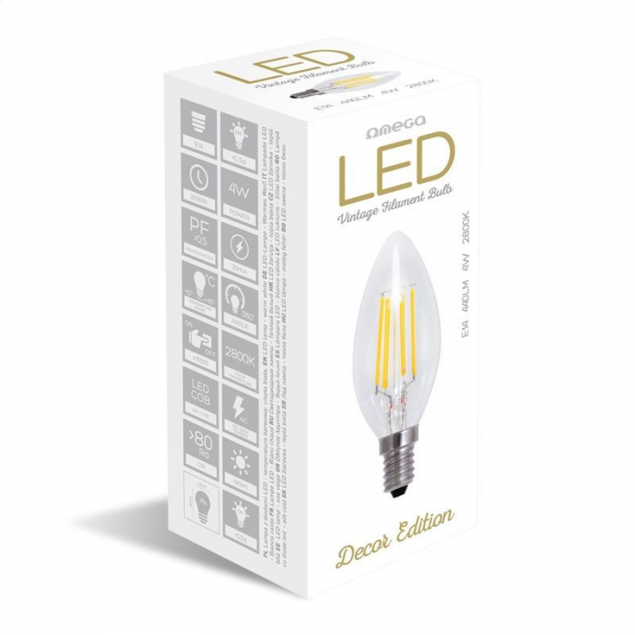 Bec Led Bulb Omega Filament E14 2800K 4W CANDLE 43552 - OMELE14FC-4W [2]