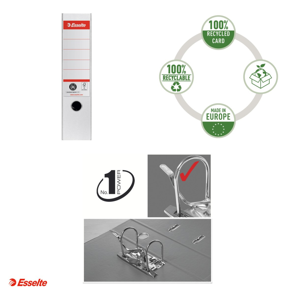 Biblioraft Esselte No.1 Power Recycled, carton, A4, 75 mm, capacitate 500 coli (80 g/mp), alb [4]