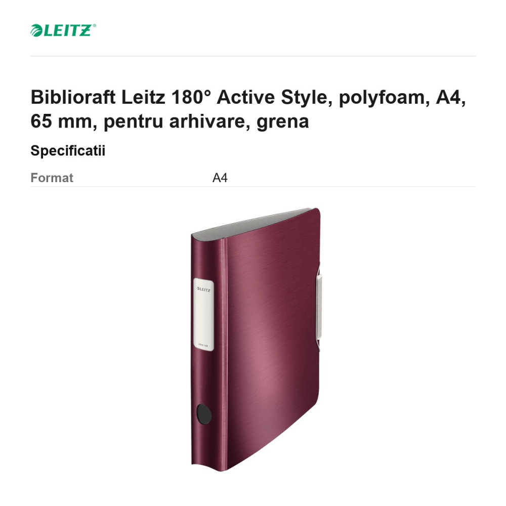 Biblioraft Leitz 180° Active Style, polyfoam, A4, 65 mm, pentru arhivare, grena [3]