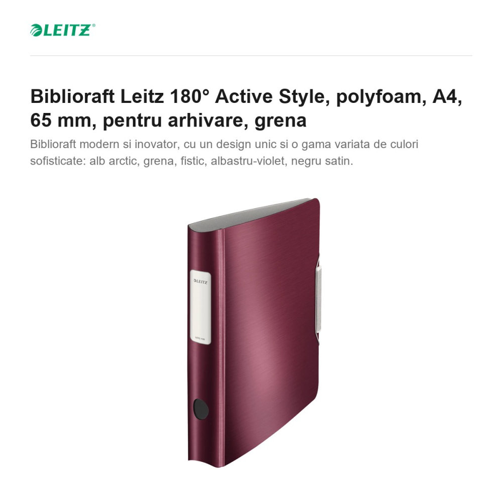 Biblioraft Leitz 180° Active Style, polyfoam, A4, 65 mm, pentru arhivare, grena [2]