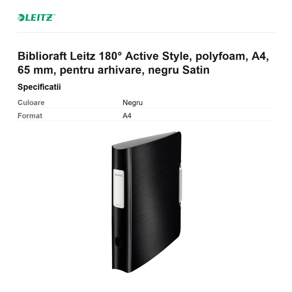 Biblioraft Leitz 180° Active Style, polyfoam, A4, 65 mm, pentru arhivare, negru Satin [3]