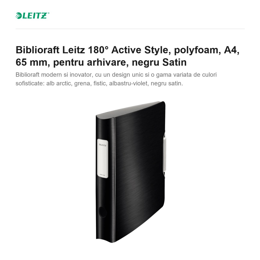 Biblioraft Leitz 180° Active Style, polyfoam, A4, 65 mm, pentru arhivare, negru Satin [2]