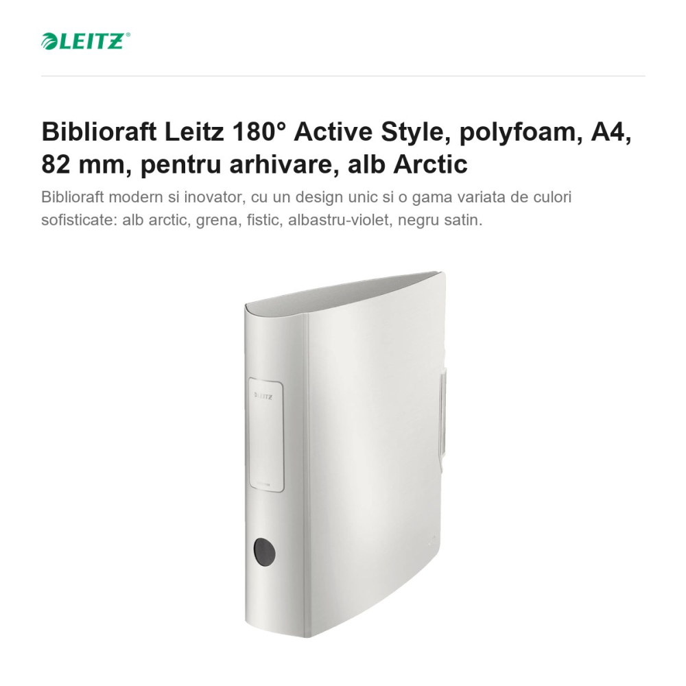 Biblioraft Leitz 180° Active Style, polyfoam, A4, 82 mm, pentru arhivare, alb Arctic [2]