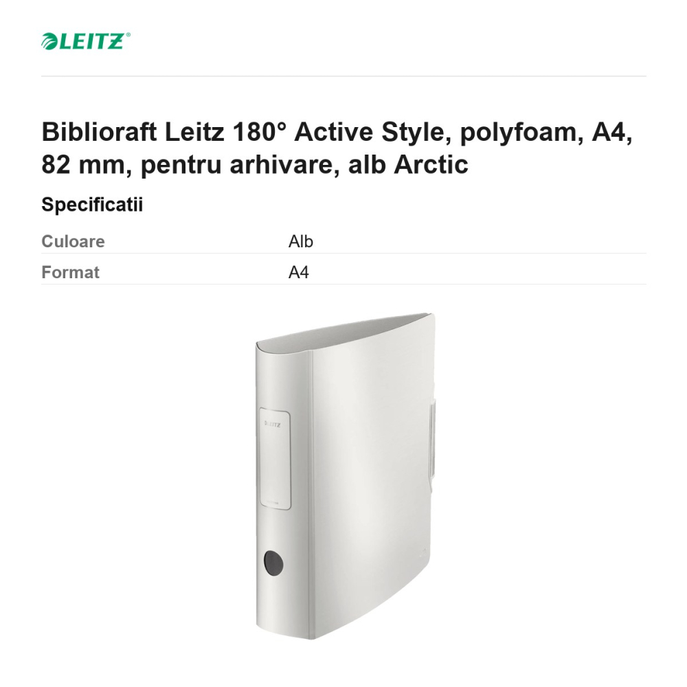 Biblioraft Leitz 180° Active Style, polyfoam, A4, 82 mm, pentru arhivare, alb Arctic [3]