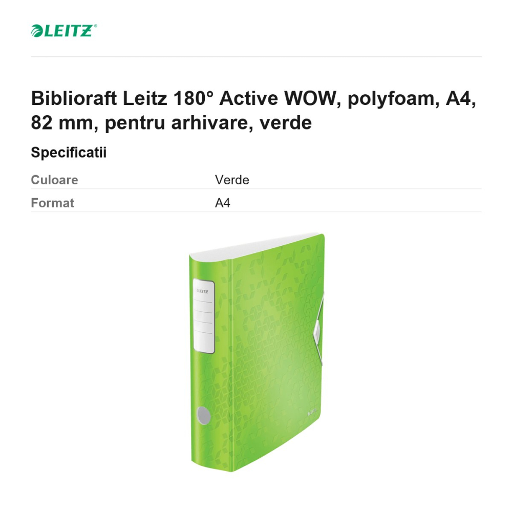 Biblioraft Leitz 180° Active WOW, polyfoam, A4, 82 mm, pentru arhivare, verde [3]