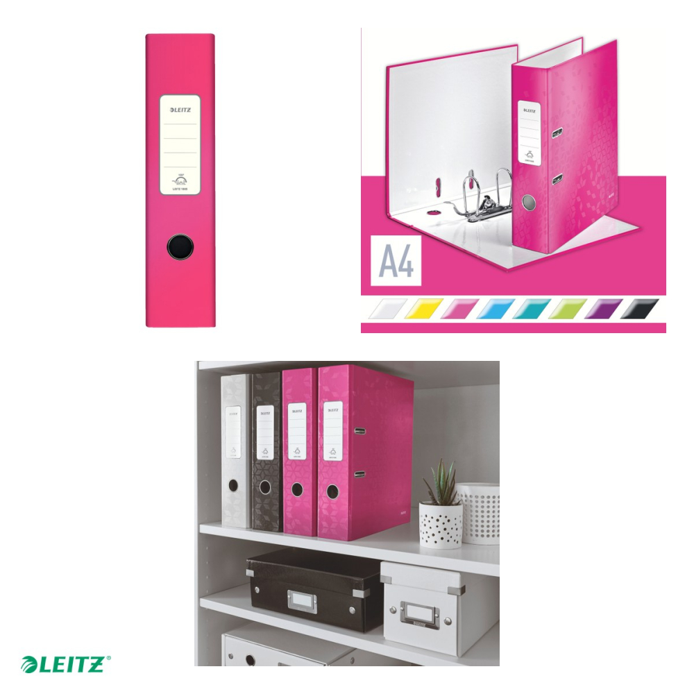 Biblioraft Leitz 180° WOW, carton laminat, A4, 80 mm, capacitate 600 coli (80 g/mp), roz [5]