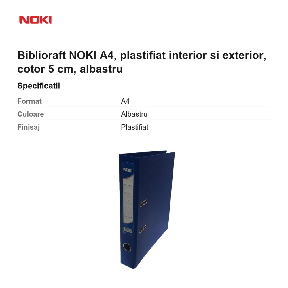 Biblioraft NOKI A4, plastifiat interior si exterior, cotor 5 cm, albastru [3]