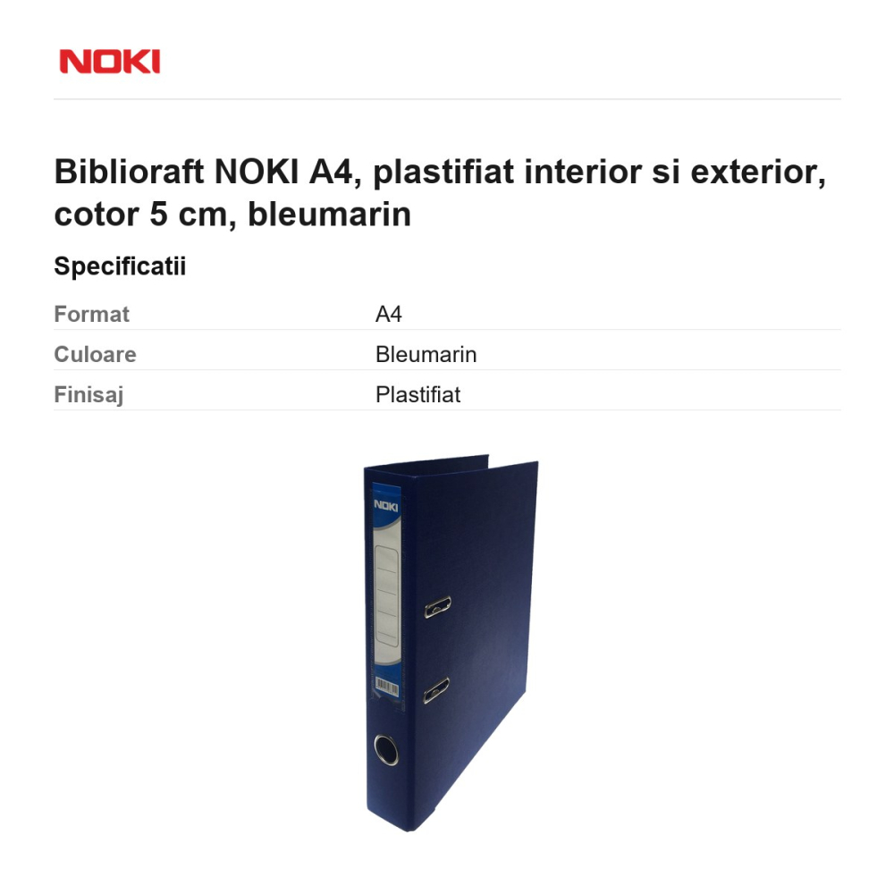 Biblioraft NOKI A4, plastifiat interior si exterior, cotor 5 cm, bleumarin [3]