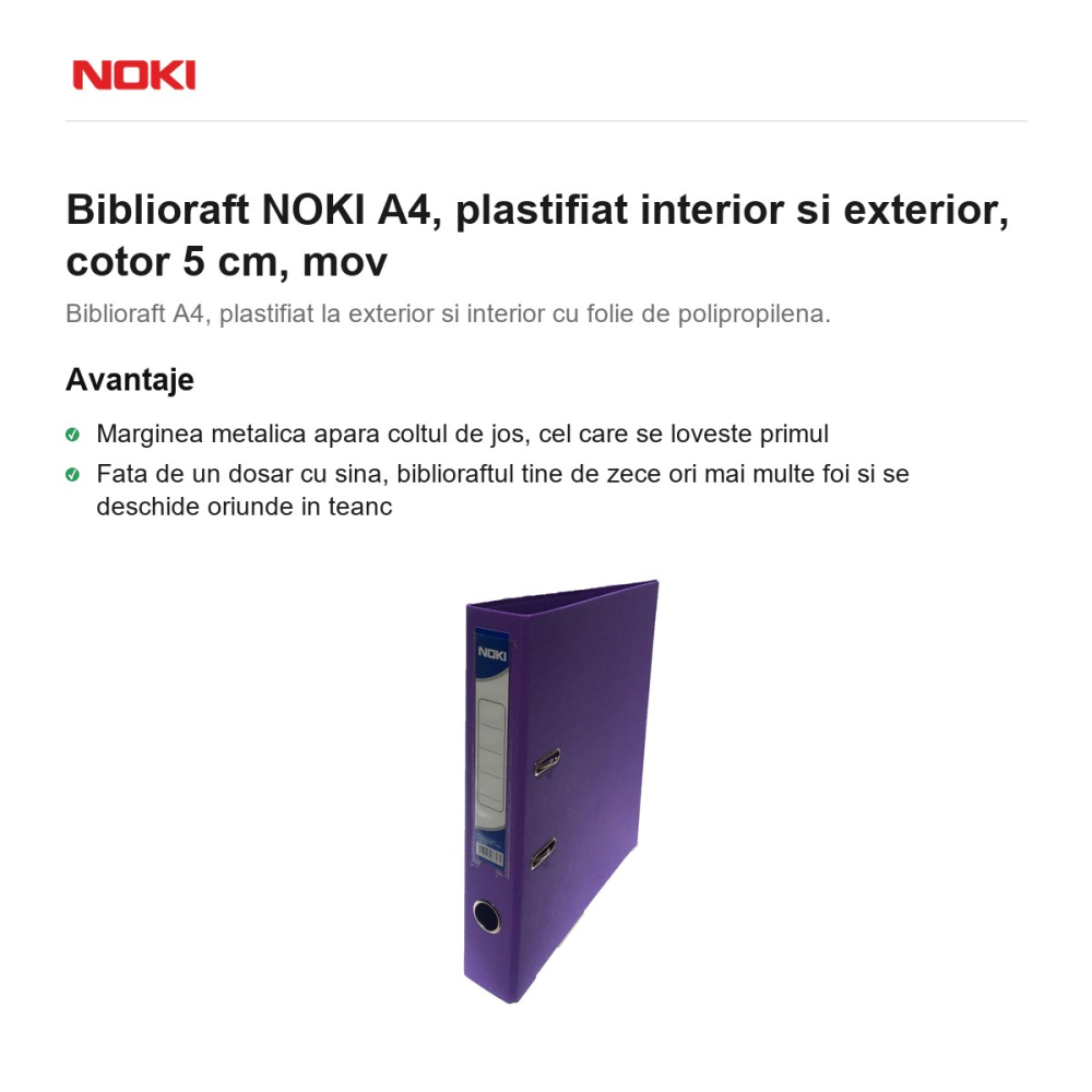 Biblioraft NOKI A4, plastifiat interior si exterior, cotor 5 cm, mov [2]