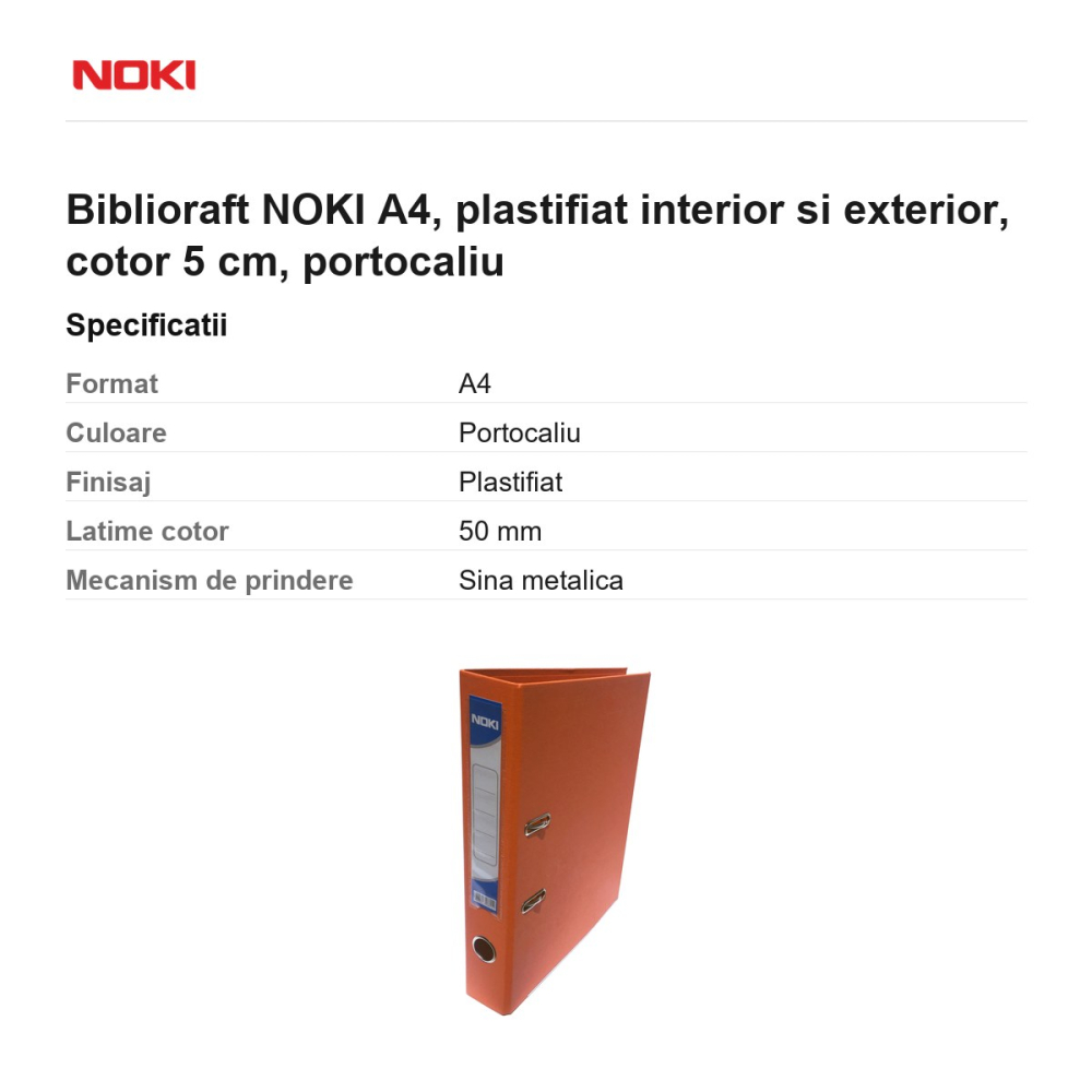 Biblioraft NOKI A4, plastifiat interior si exterior, cotor 5 cm, portocaliu [3]