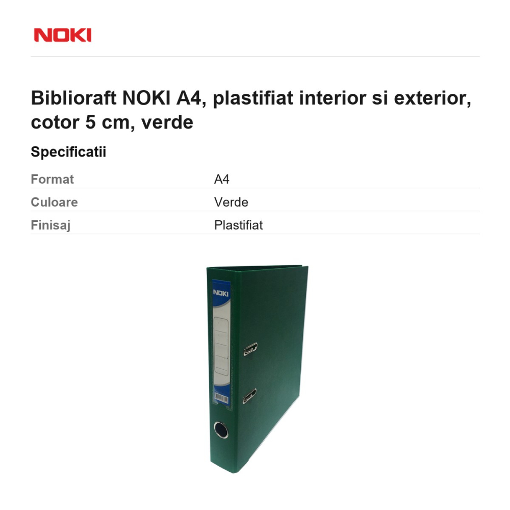 Biblioraft NOKI A4, plastifiat interior si exterior, cotor 5 cm, verde [3]
